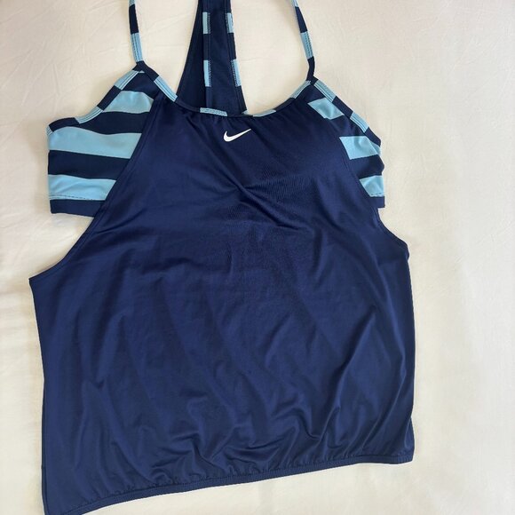 NWT Nike Women's Navy Striped Racerback Layered Tankini Swimsuit Top, Size XL - Picture 12 of 13